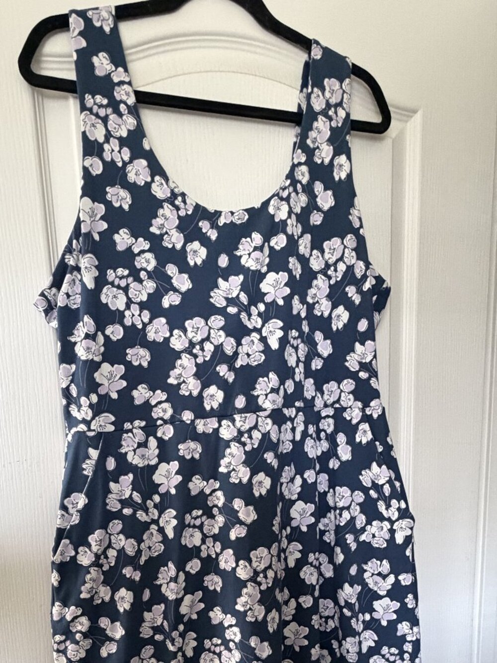 Pact Fit And Flare Tie Back Dress - Navy with White Floral Print